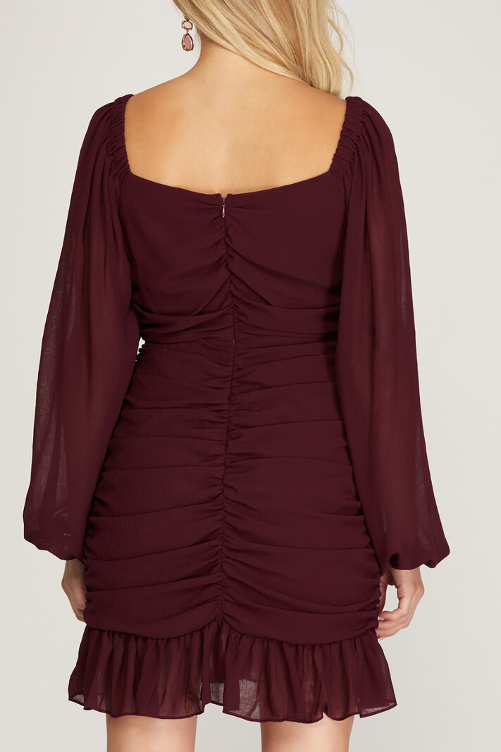 She & Sky Long sleeve rouched dress