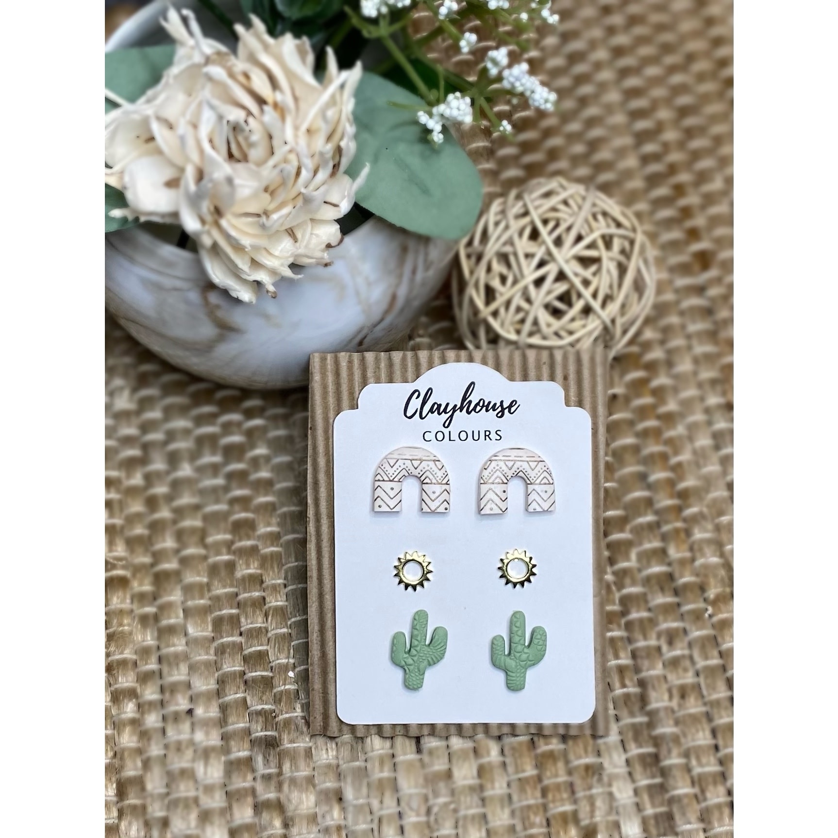 Clayhouse Colours Cactus Polymer stud earrings