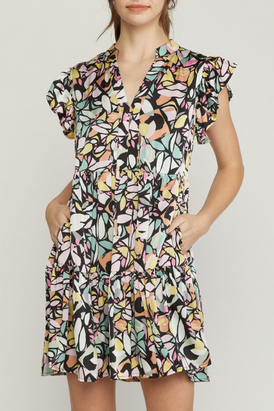 Entro Printed Tiered Dress