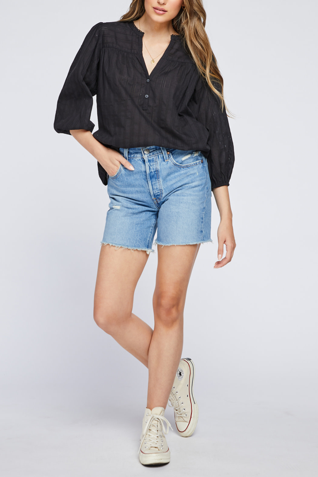 Gentle Fawn Textured Cotton Jacquard Blouse