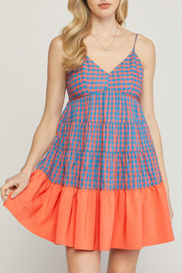 Entro Gingham print tiered dress