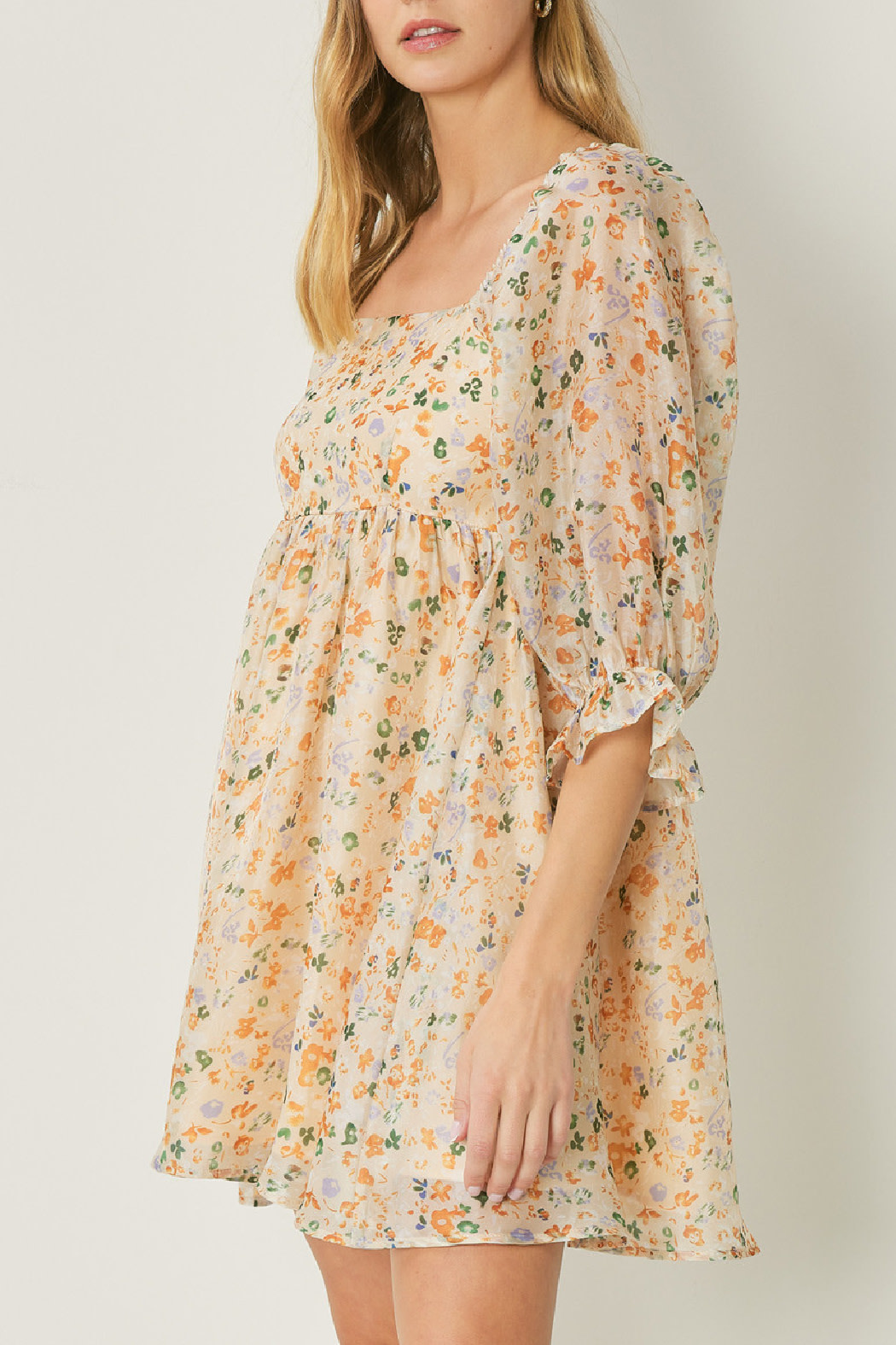ワンピース [LENINA]DAMIER square neck flower dress_violet Women-Victorian-Square-Neck-