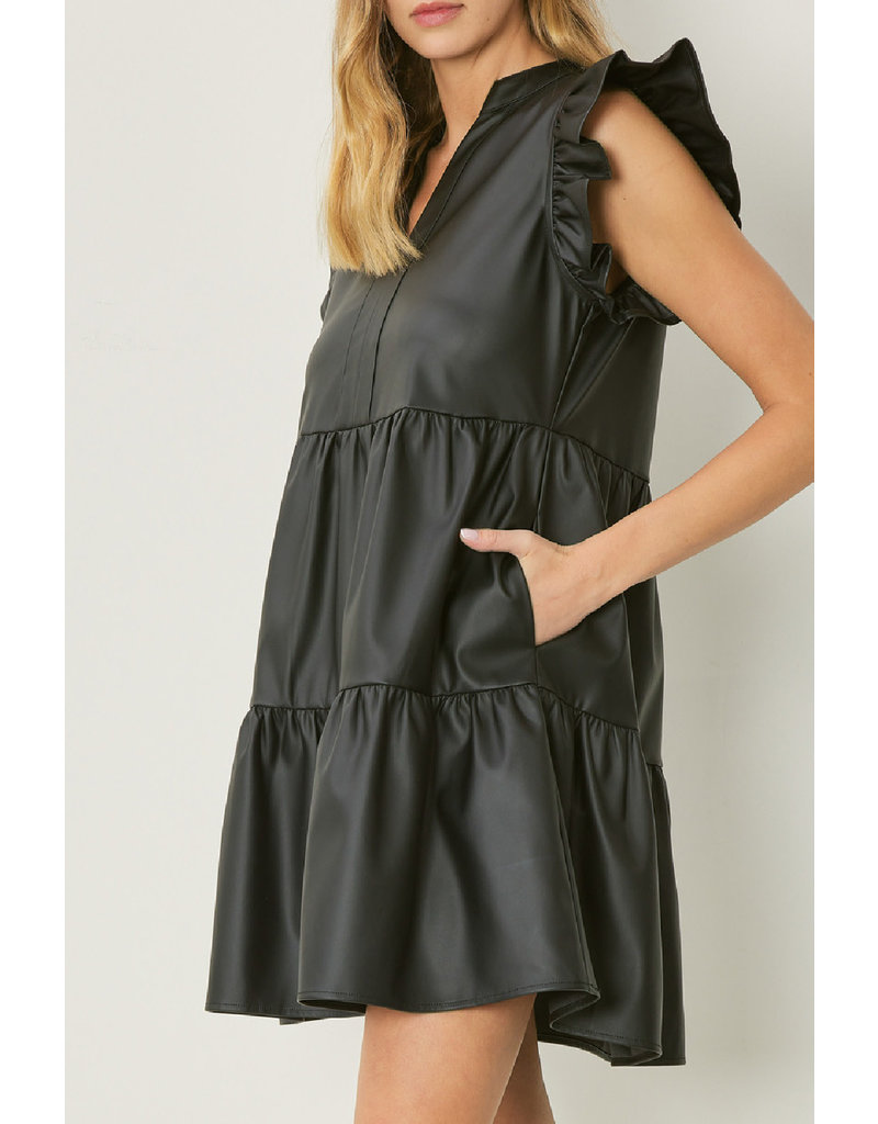 Entro Faux Leather tiered dress