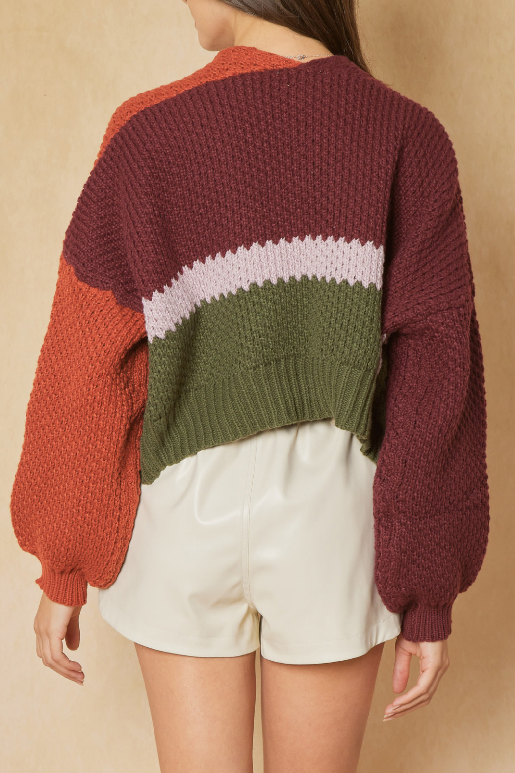 Entro Cropped Colorblocked cardigan