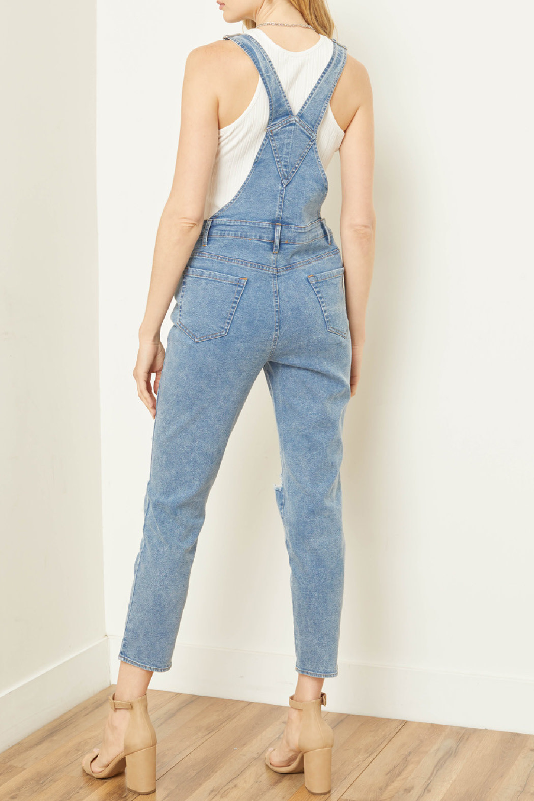 Entro Distressed Denim Overalls