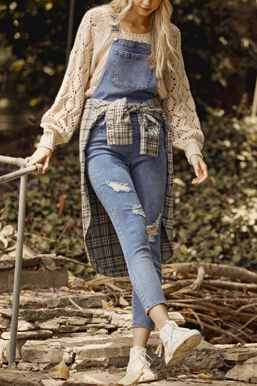 Entro Distressed Denim Overalls