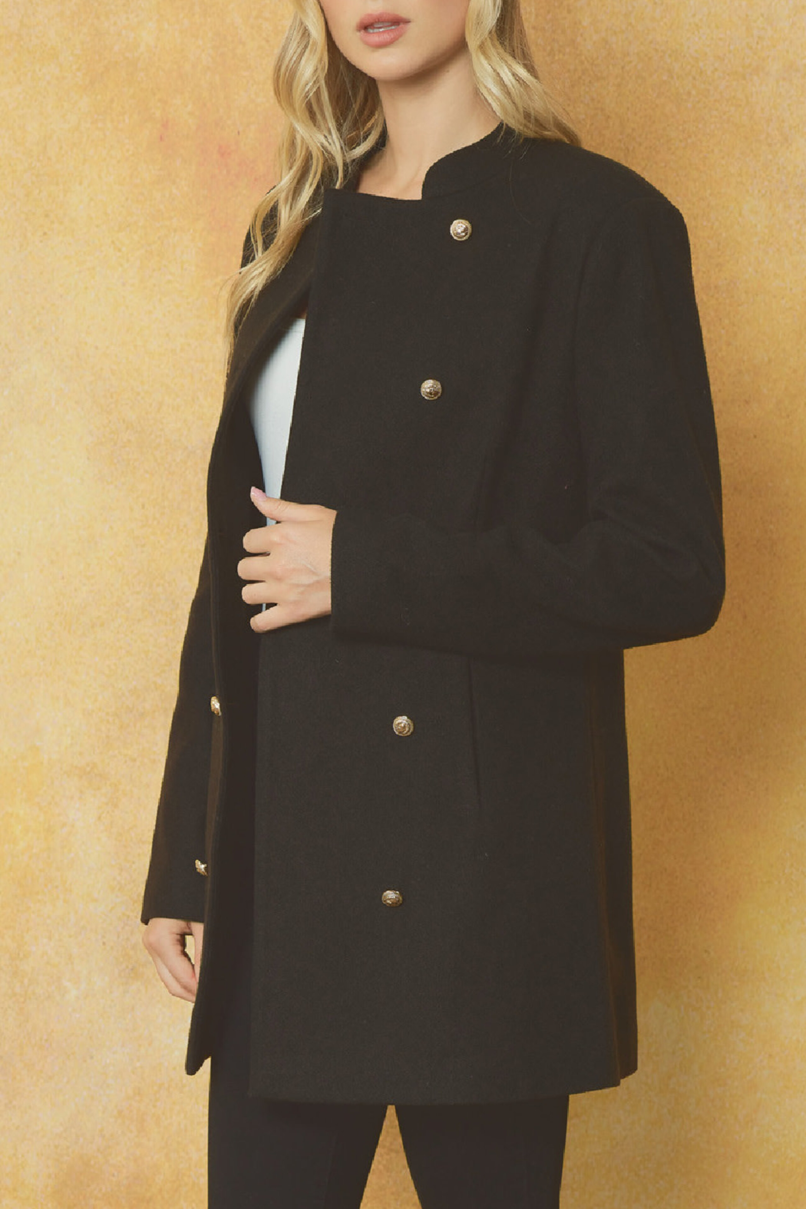 Be Cool Textured Double-Breasted Coat with Pockets