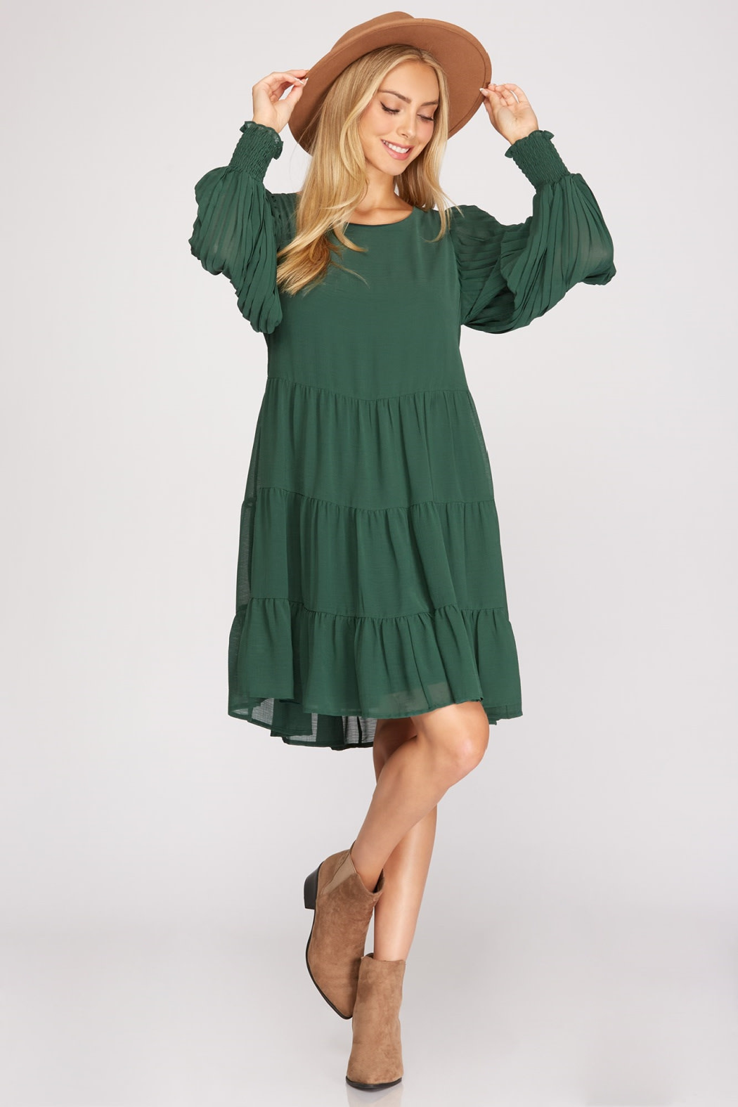 She & Sky Pleat Sleeve Dress