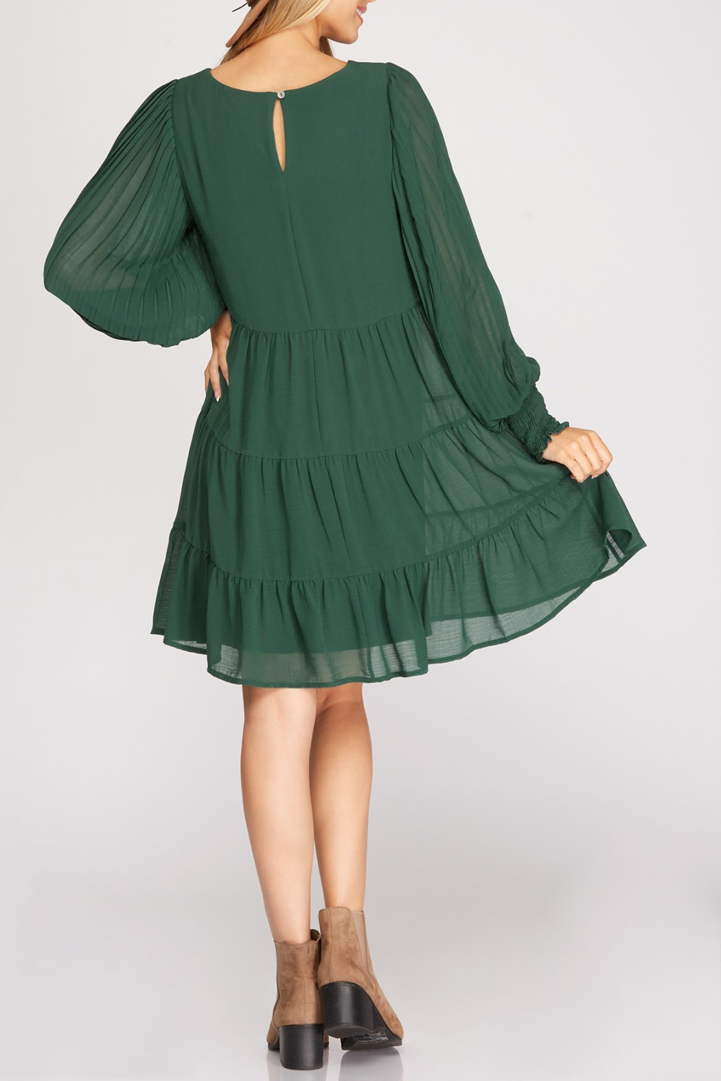 She & Sky Pleat Sleeve Dress