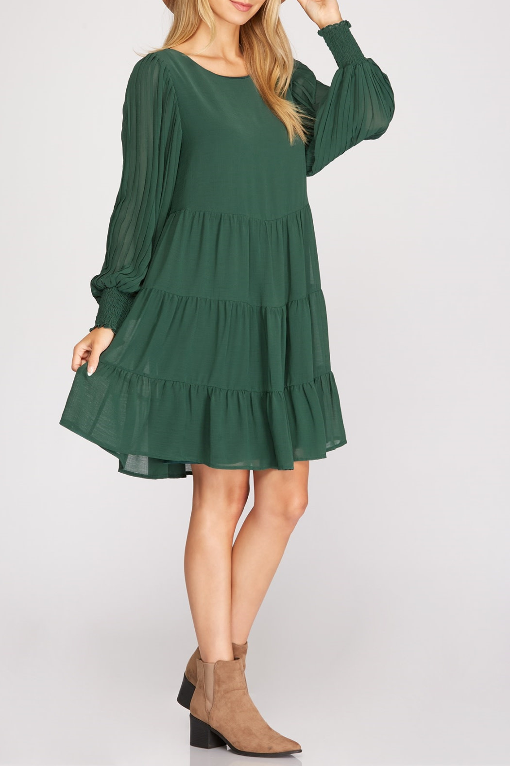 She & Sky Pleat Sleeve Dress