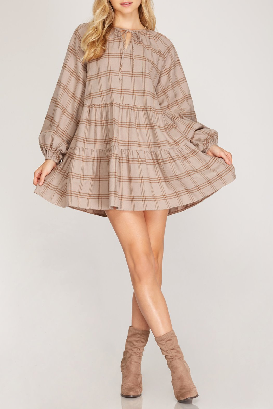 She & Sky Checkered Tiered Dress