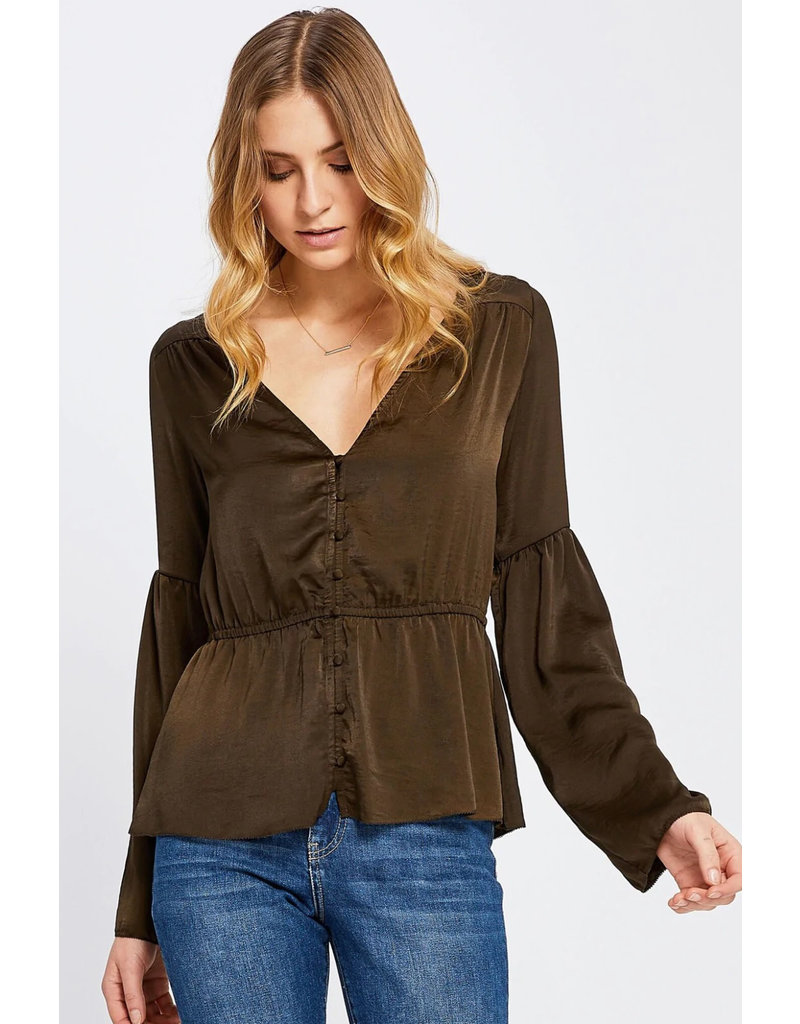 Gentle Fawn Satin Bell-Sleeve Blouse