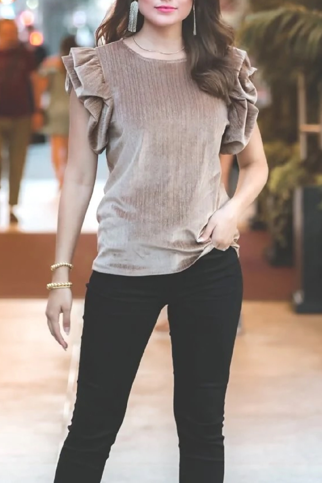 Jess Lea Ruffle sleeve velvet top