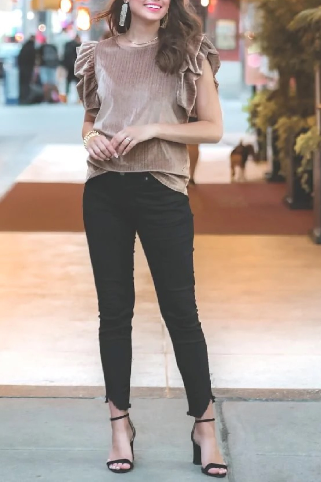 Jess Lea Ruffle sleeve velvet top