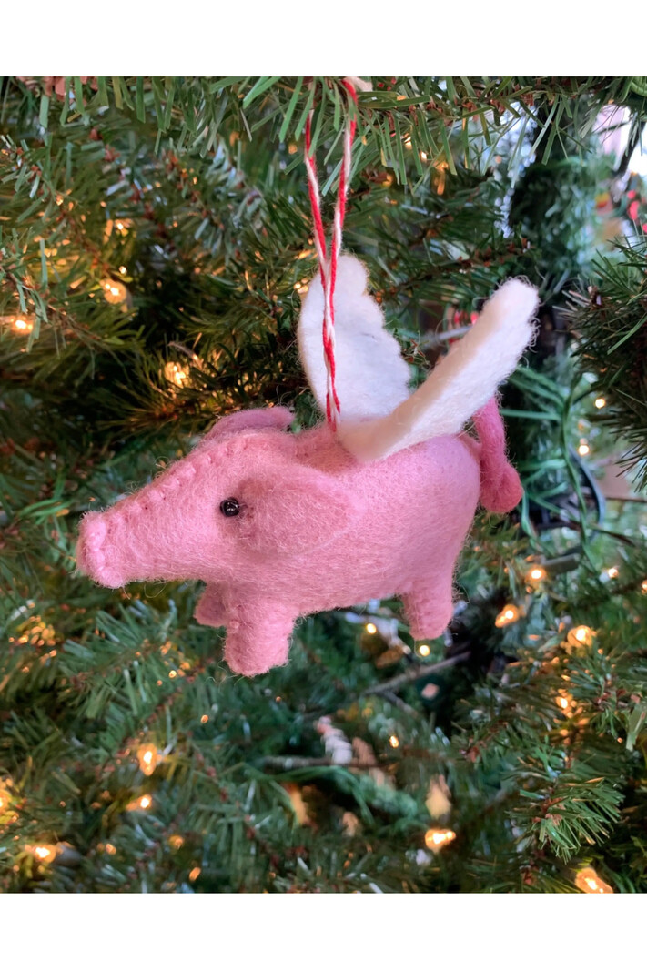 Ornaments 4 Orphans Flying Pig Felt Wool Christmas Ornament