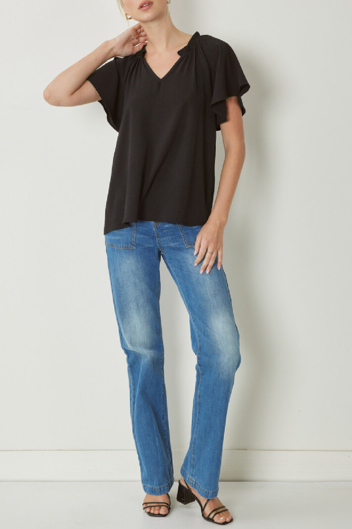 Entro Solid flutter sleeve top