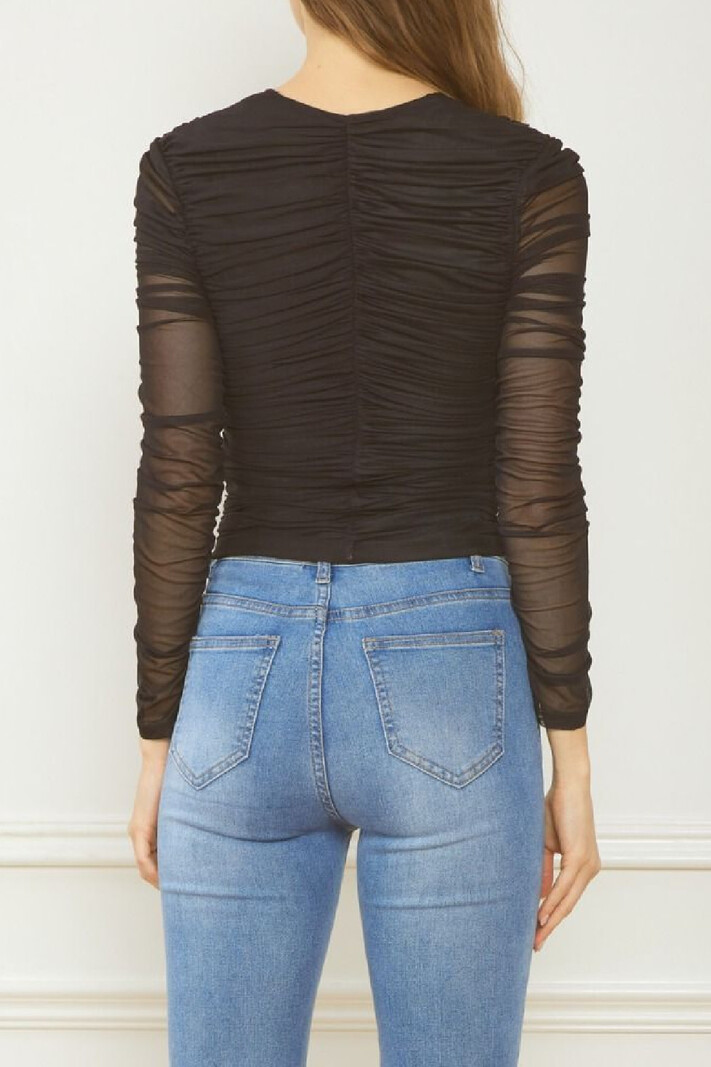 Entro Sheer sleeve ruched top