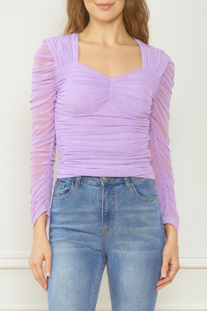 Entro Sheer sleeve ruched top