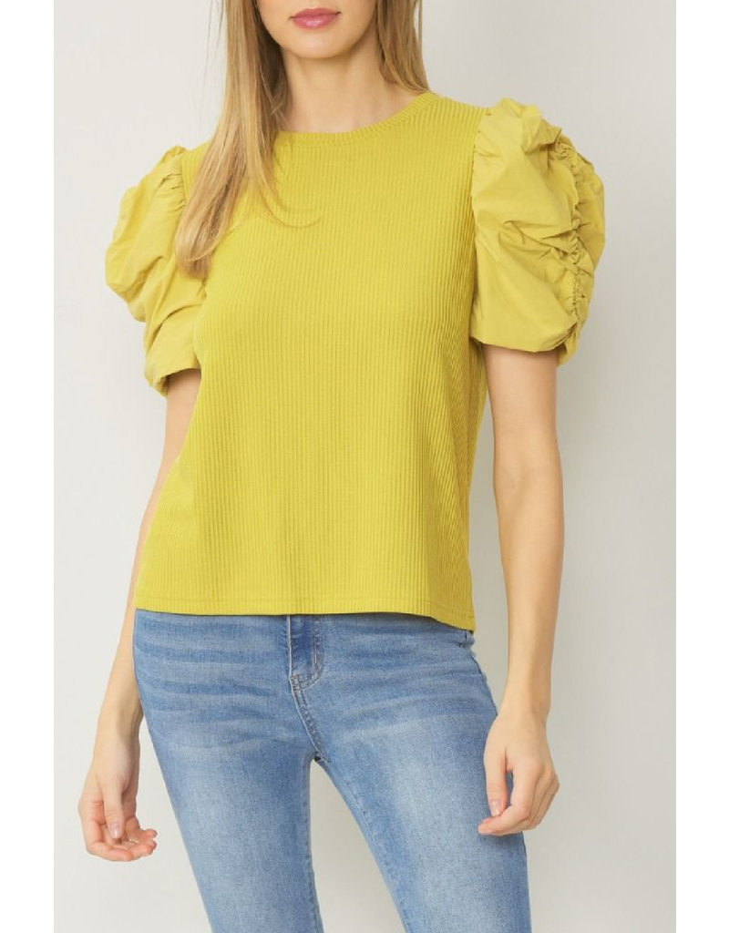 Ashby Isles Ribbed Puff-Sleeve Top