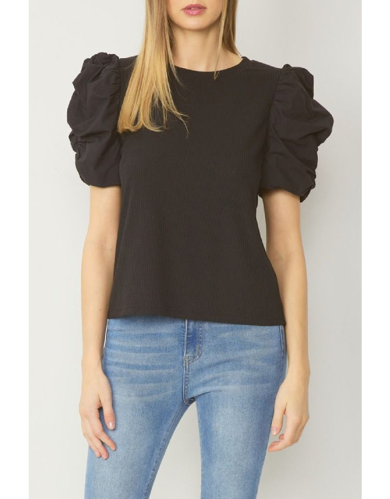 Entro Ribbed Puff Sleeve Top