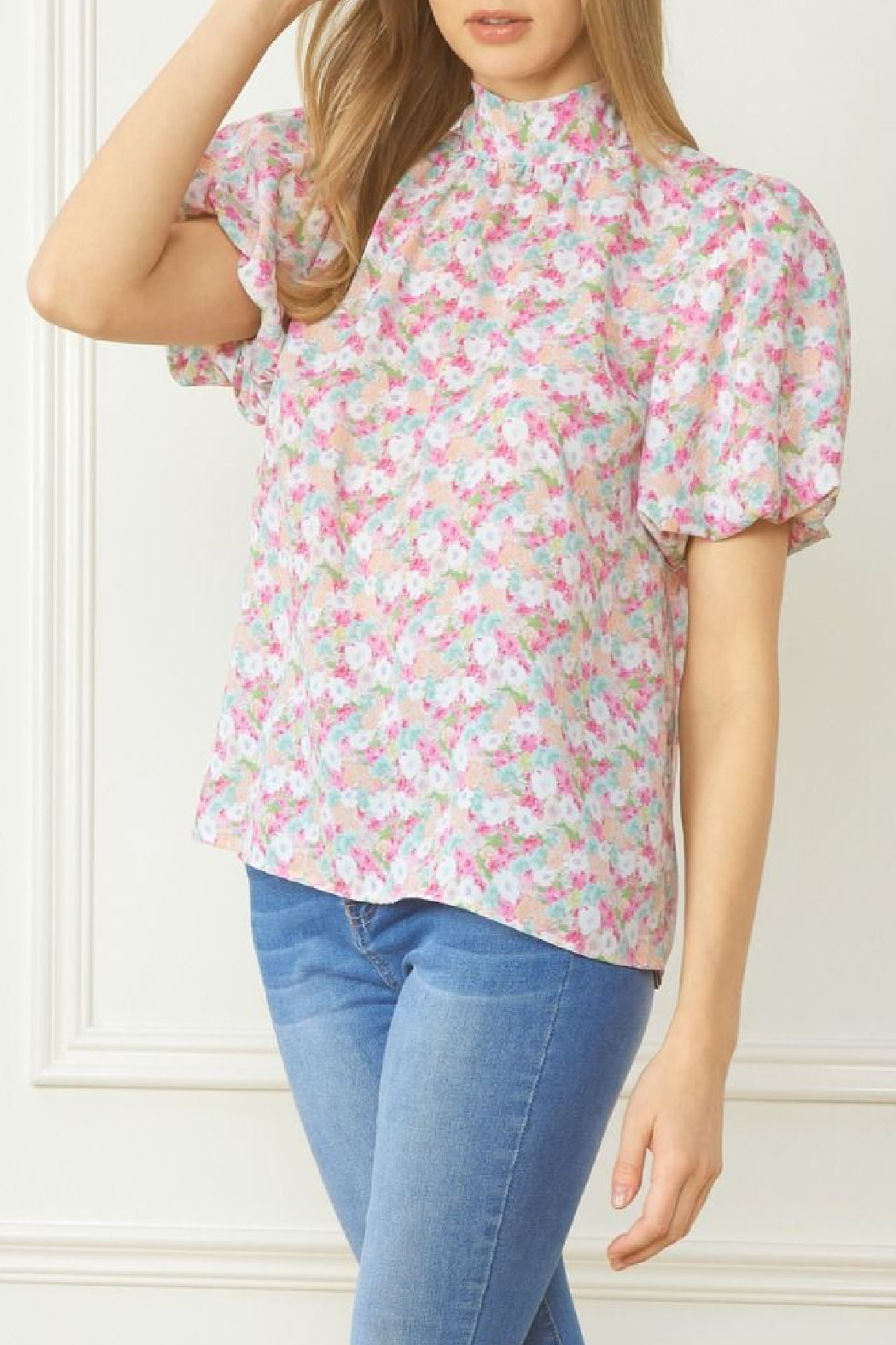 Entro Bubble Sleeve floral top