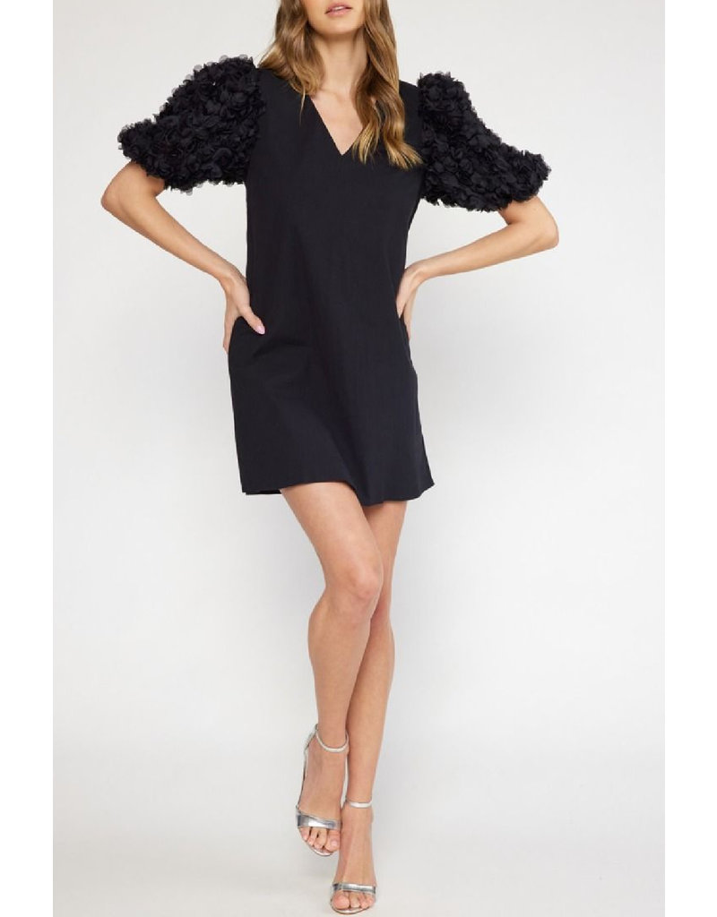 Entro Solid Puff Sleeve Dress