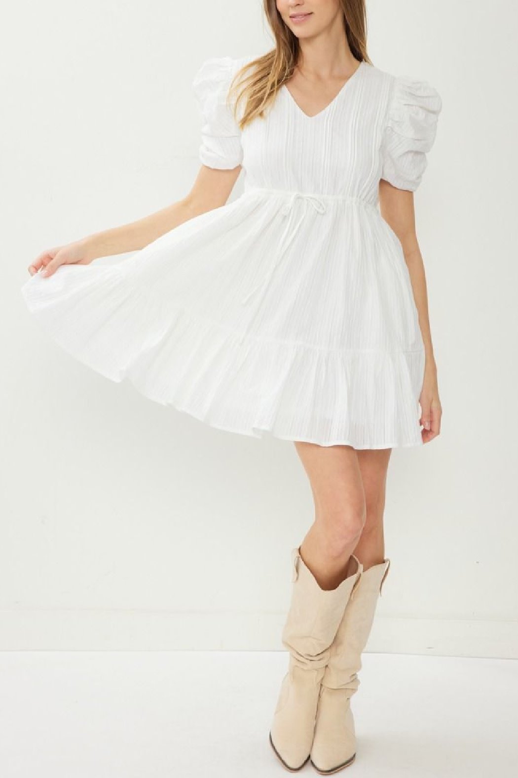 Entro Textured Drawstring Waist Dress