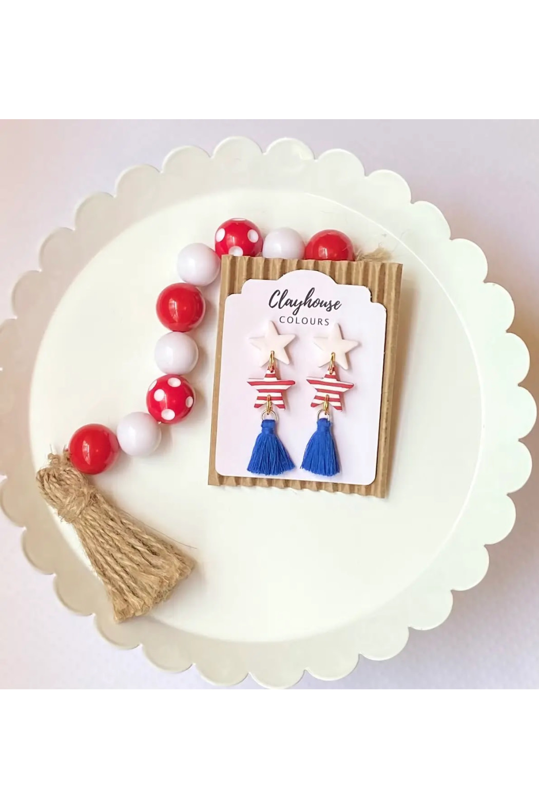 Clayhouse Colours Stars with Tassels Patriotic Earrings