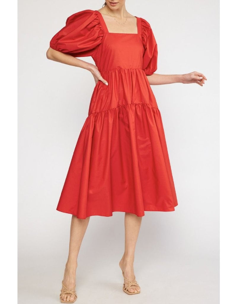 Puff Sleeve Midi Dress - Trend Boutique