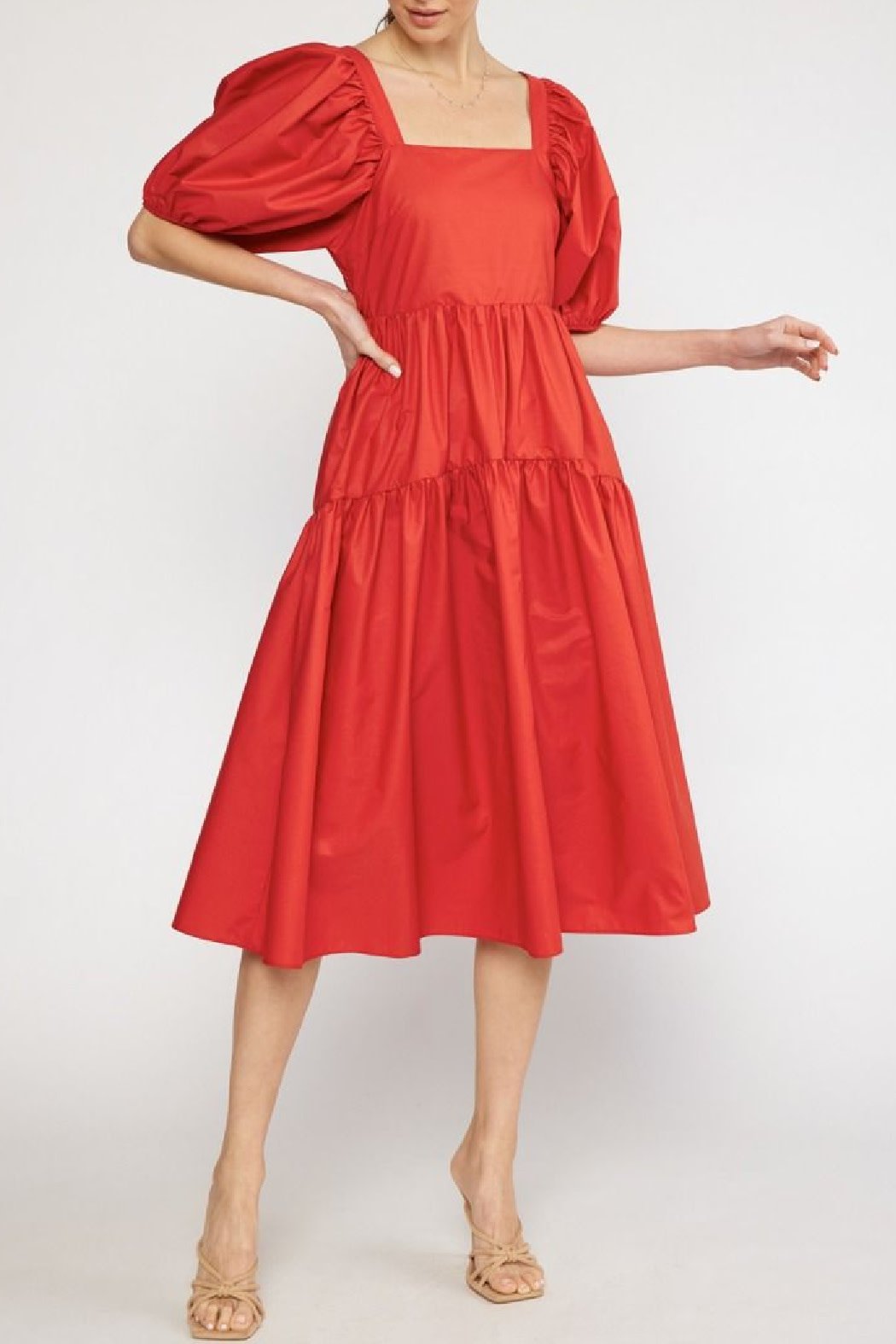 Entro Puff Sleeve Midi Dress