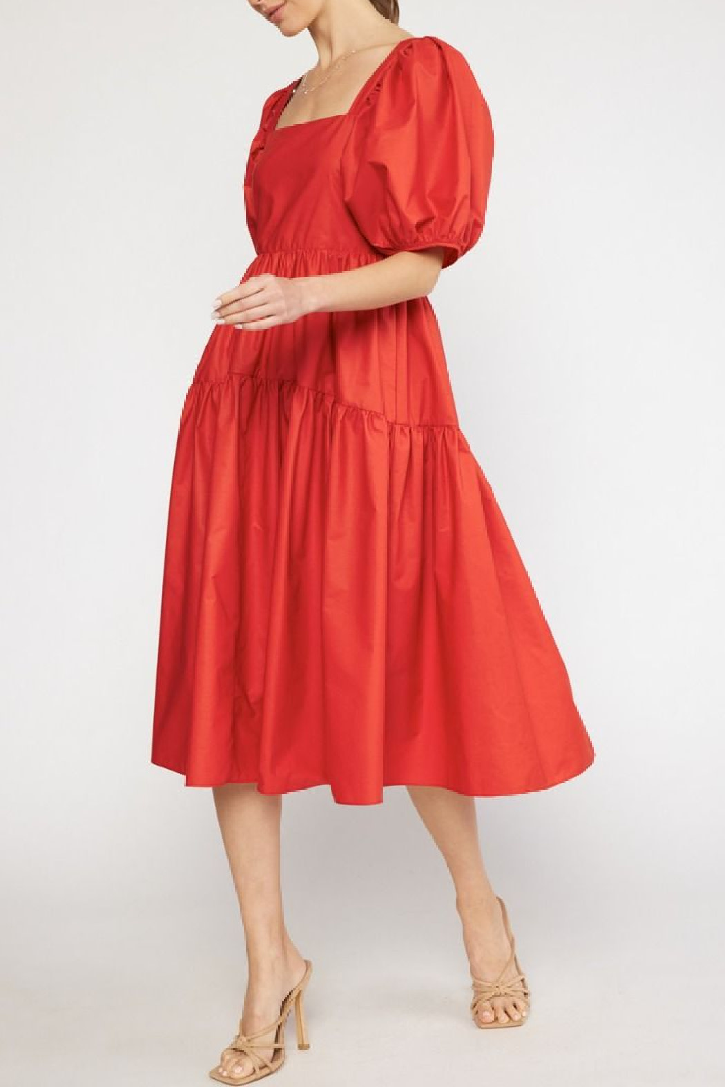 Entro Puff Sleeve Midi Dress