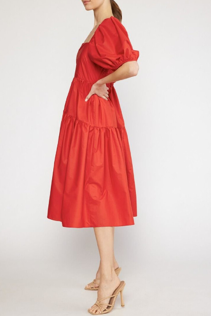 Entro Puff Sleeve Midi Dress