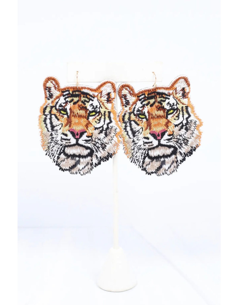 Caroline Hill Embroidered Tiger Earrings