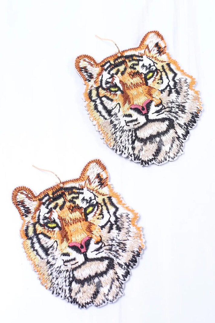 Caroline Hill Embroidered Tiger Earrings