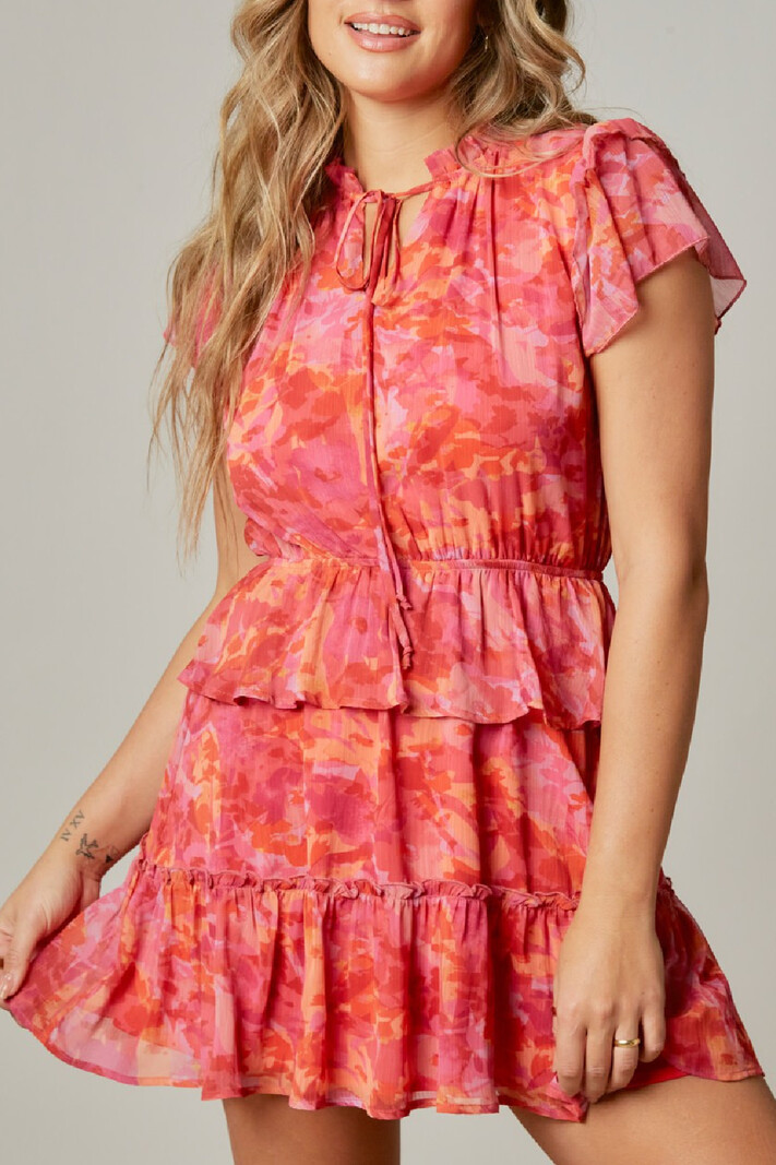 Peach Love CA Tiered watercolor dress