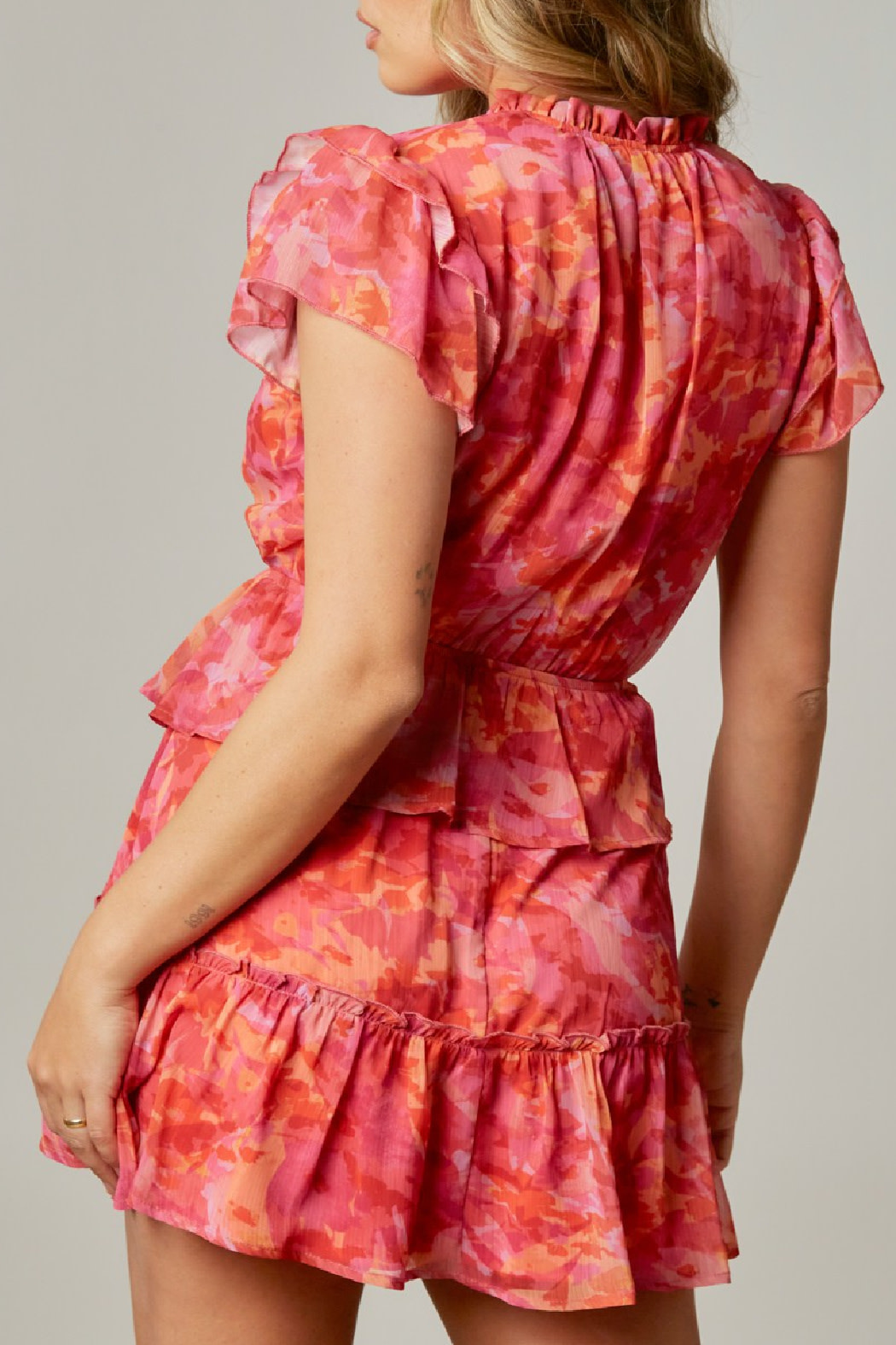 Peach Love CA Tiered watercolor dress