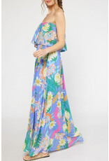 Entro Strapless tropical print dress
