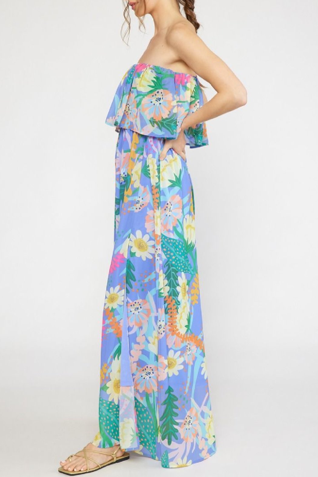 Entro Strapless tropical print dress