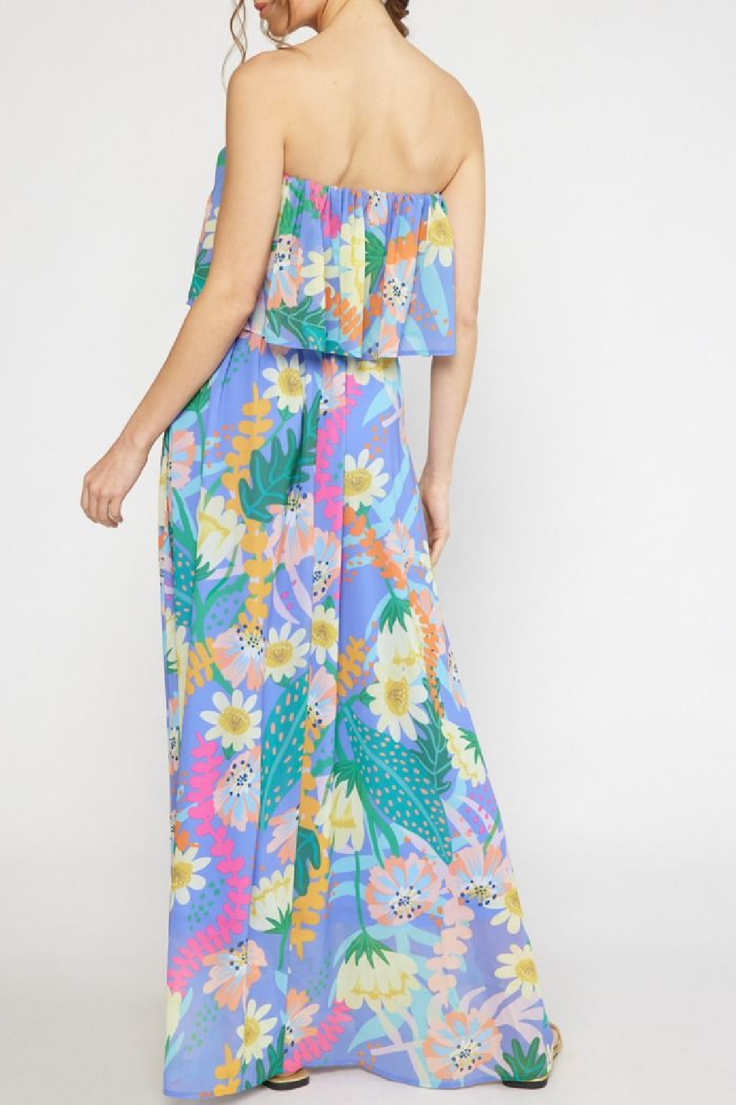 Entro Strapless tropical print dress