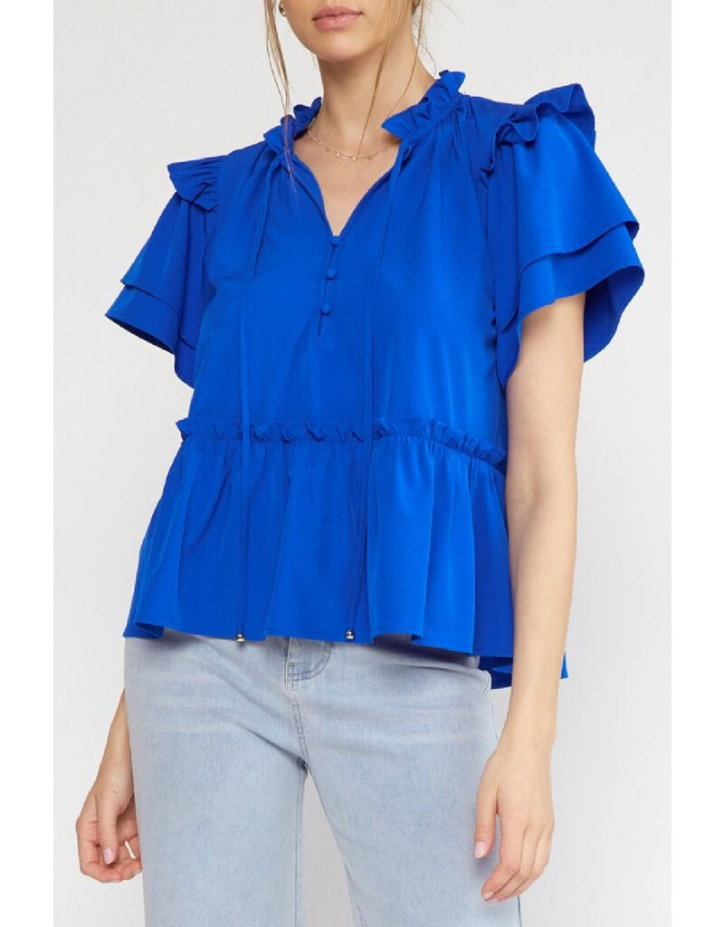 Entro Solid ruffle sleeve blouse