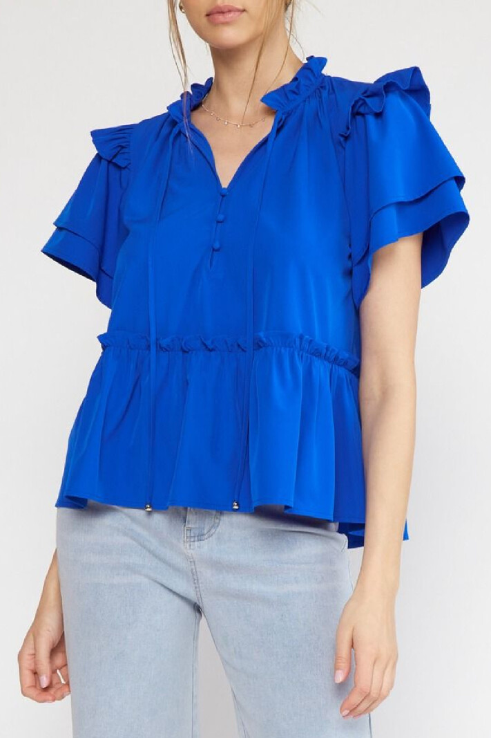 Entro Solid ruffle sleeve blouse