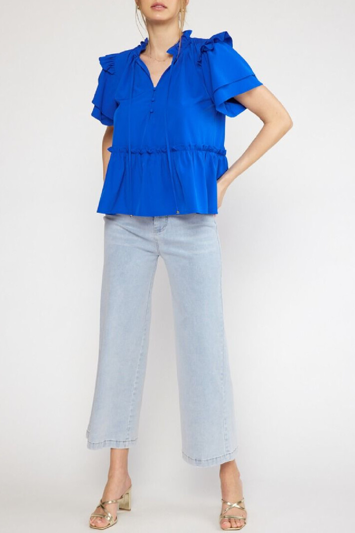 Entro Solid ruffle sleeve blouse