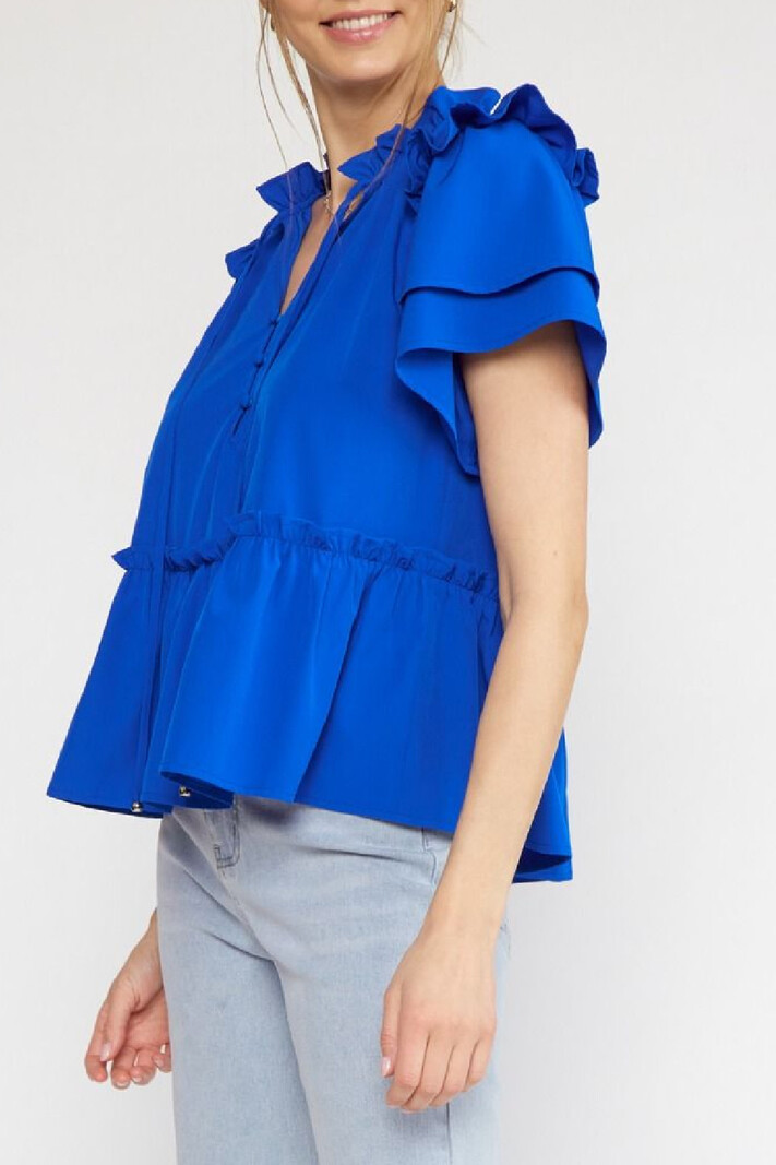 Entro Solid ruffle sleeve blouse