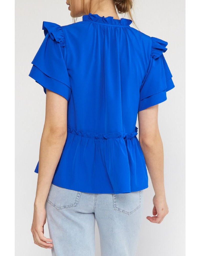 Entro Solid ruffle sleeve blouse