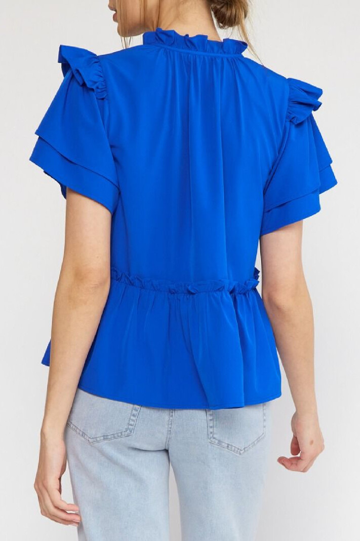 Entro Solid ruffle sleeve blouse