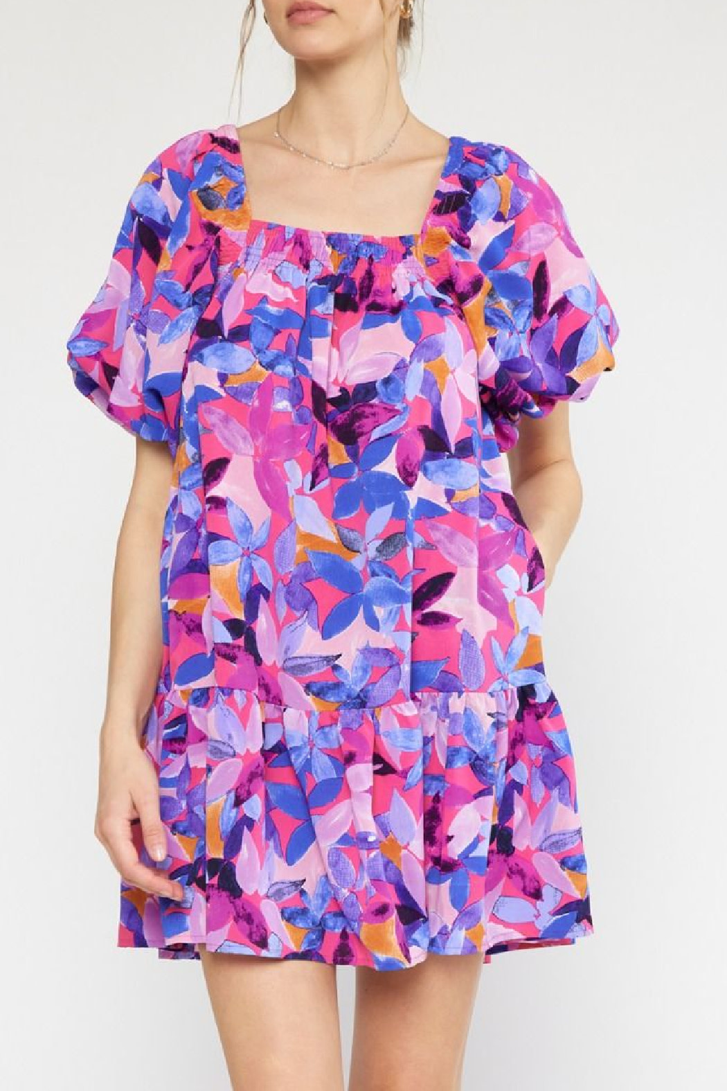 Entro Smocked Neckline Floral Dress