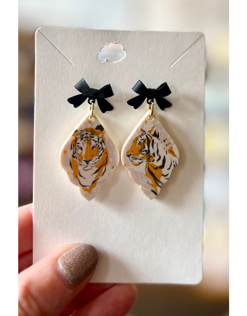The Adorned Fox Tiger Bow Earrings