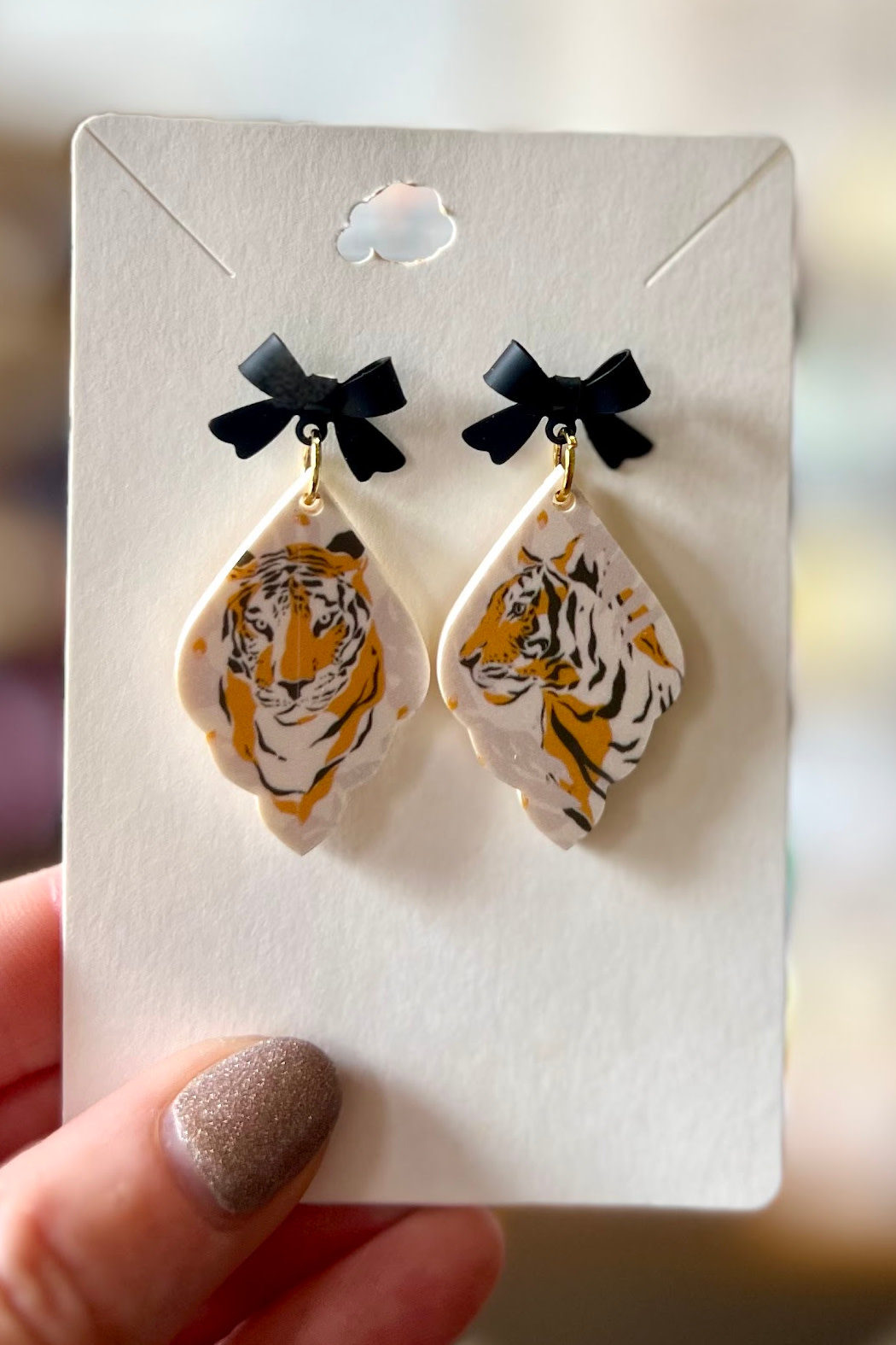 The Adorned Fox Tiger Bow Earrings