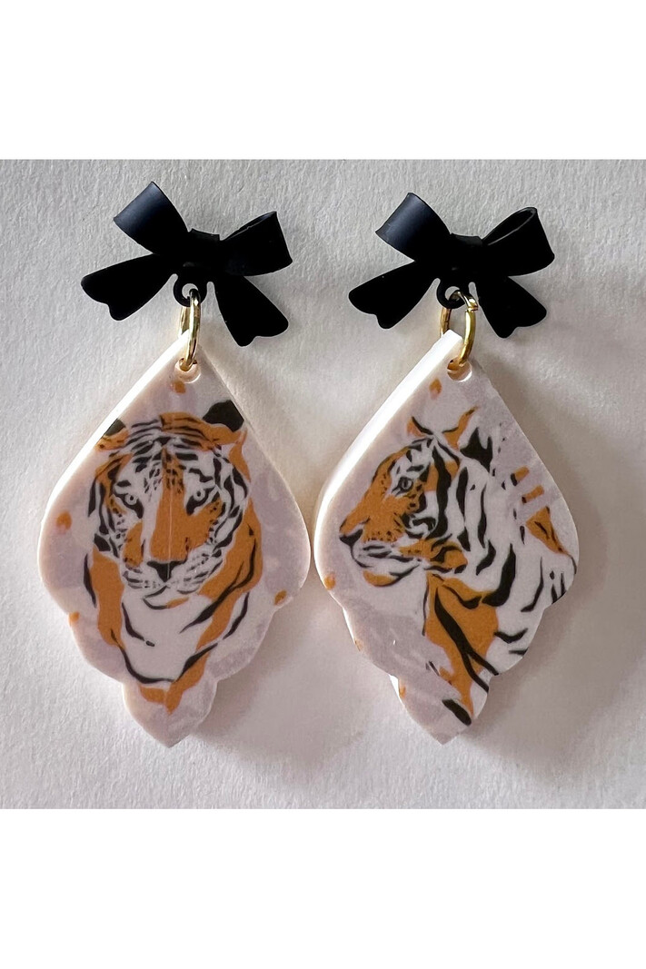 The Adorned Fox Tiger Bow Earrings