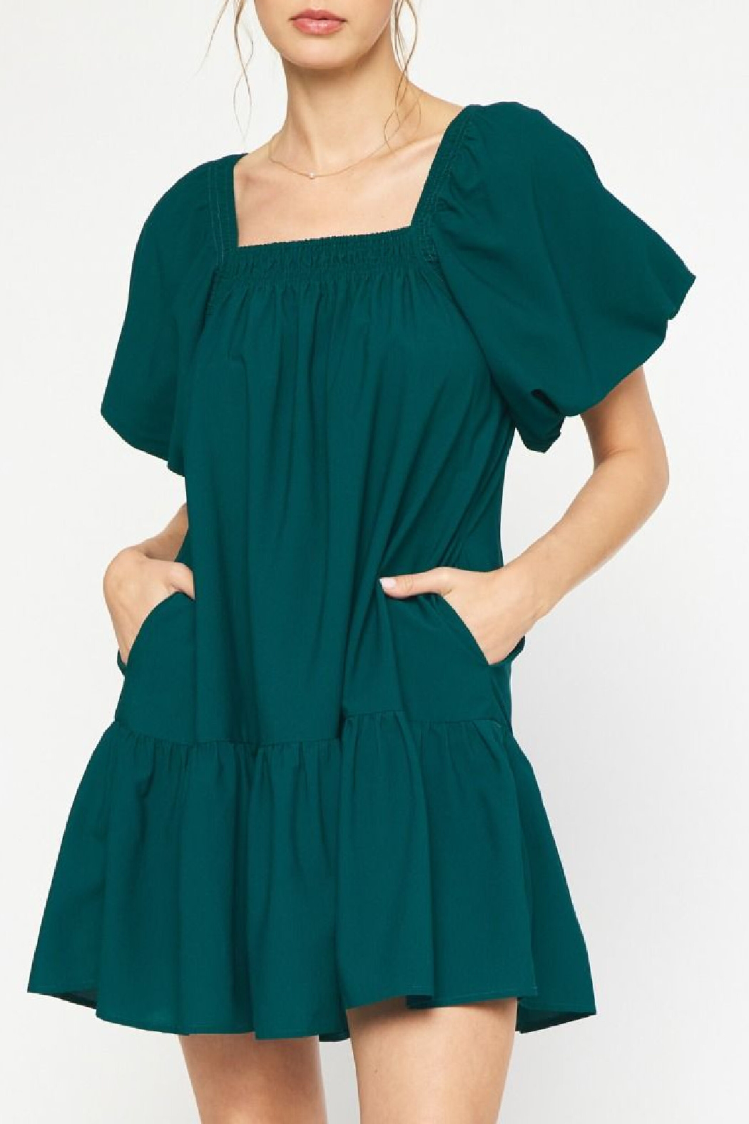 embroidered bubble sleeve dress